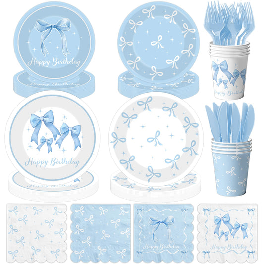 HAKOTI Blue Bow Plates 9-inch for festive dining at parties