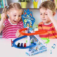 Haktoys Arctic Fun Penguin Stairs highlight color cues during race.