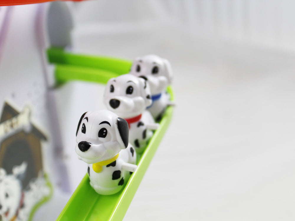 Haktoys Dalmatian Slide Set music-switch feature enables quiet daytime play