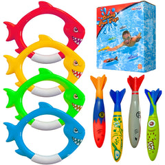 Kids explore underwater play with Haktoys shark rings and torpedoes