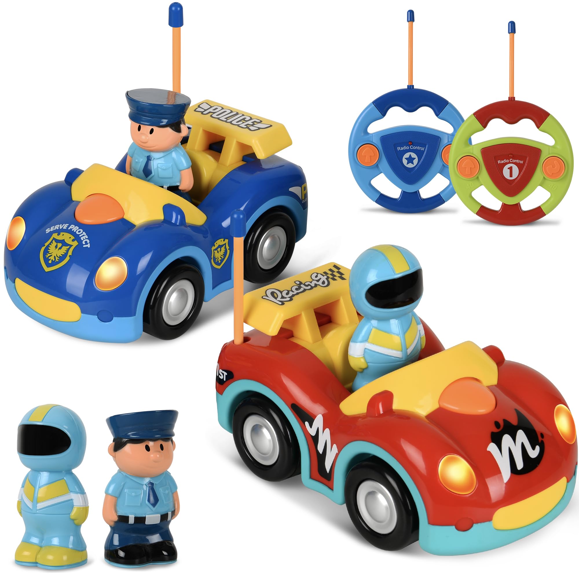 Haktoys police RC car front view with interactive lights and sirens.