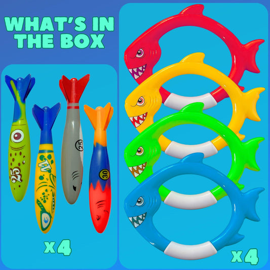 Haktoys pool torpedoes diving toys in bold hues for fast underwater retrieves
