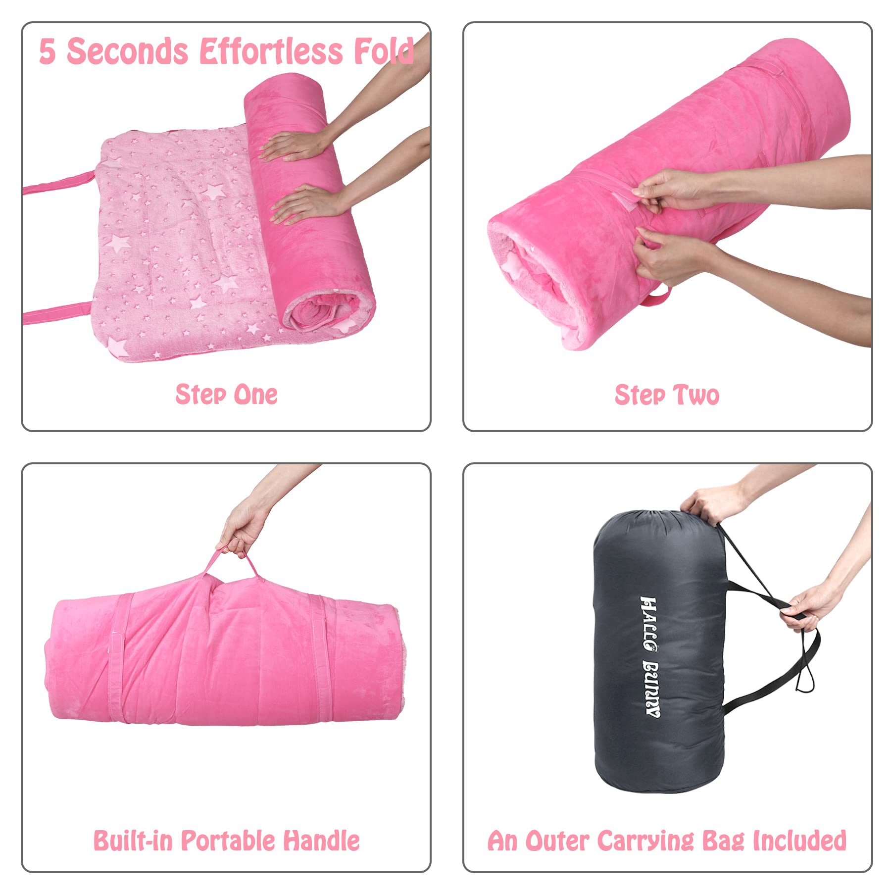 Hallo Bunny travel friendly roll up sleeping bag for sleepovers