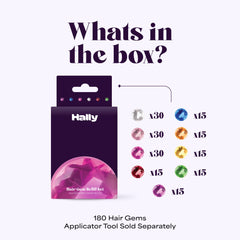 Hands applying gems with the Hally Gems Pen button on hair