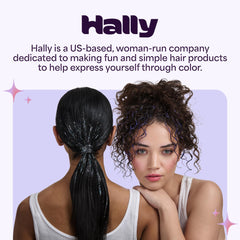 Finished hairstyle featuring colorful Hally Gems for events