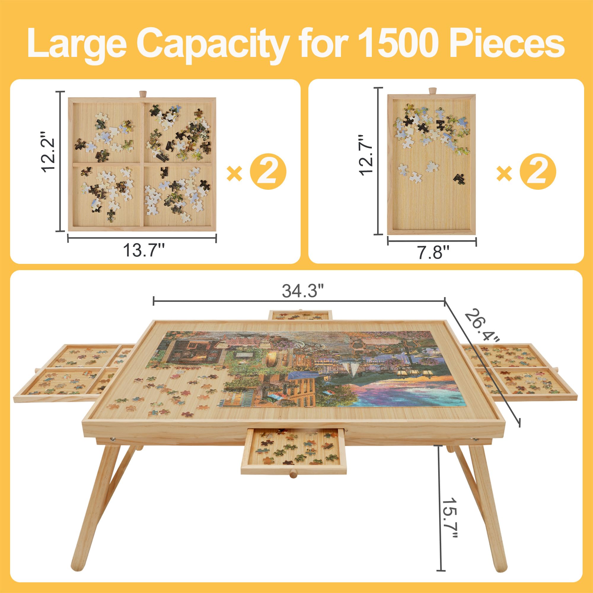 HALLYBEE Puzzle Table dimensions 34.3 by 26.5 inches for large puzzles.