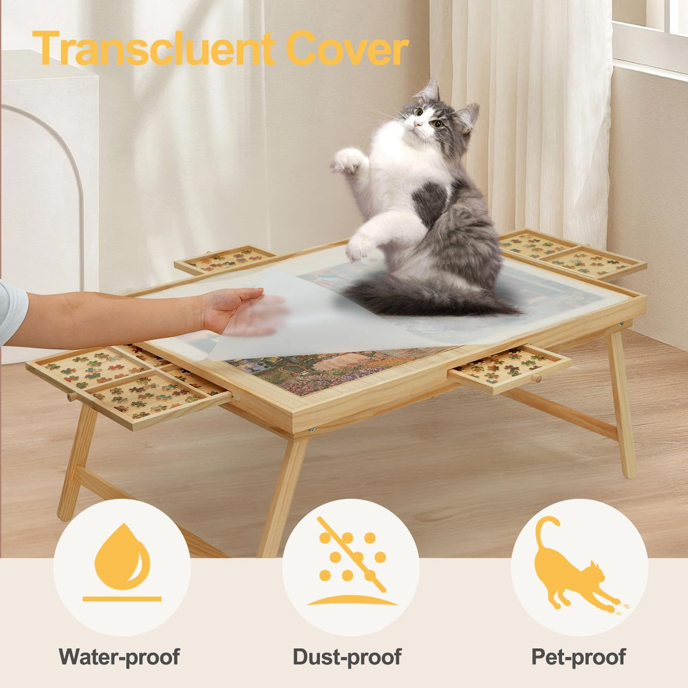 HALLYBEE Puzzle Table removable cover protects puzzle pieces from dust.