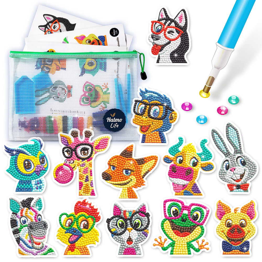 Halmolife 5D painting stickers animal pack for kids, perfect for vibrant backpacks and crafts.