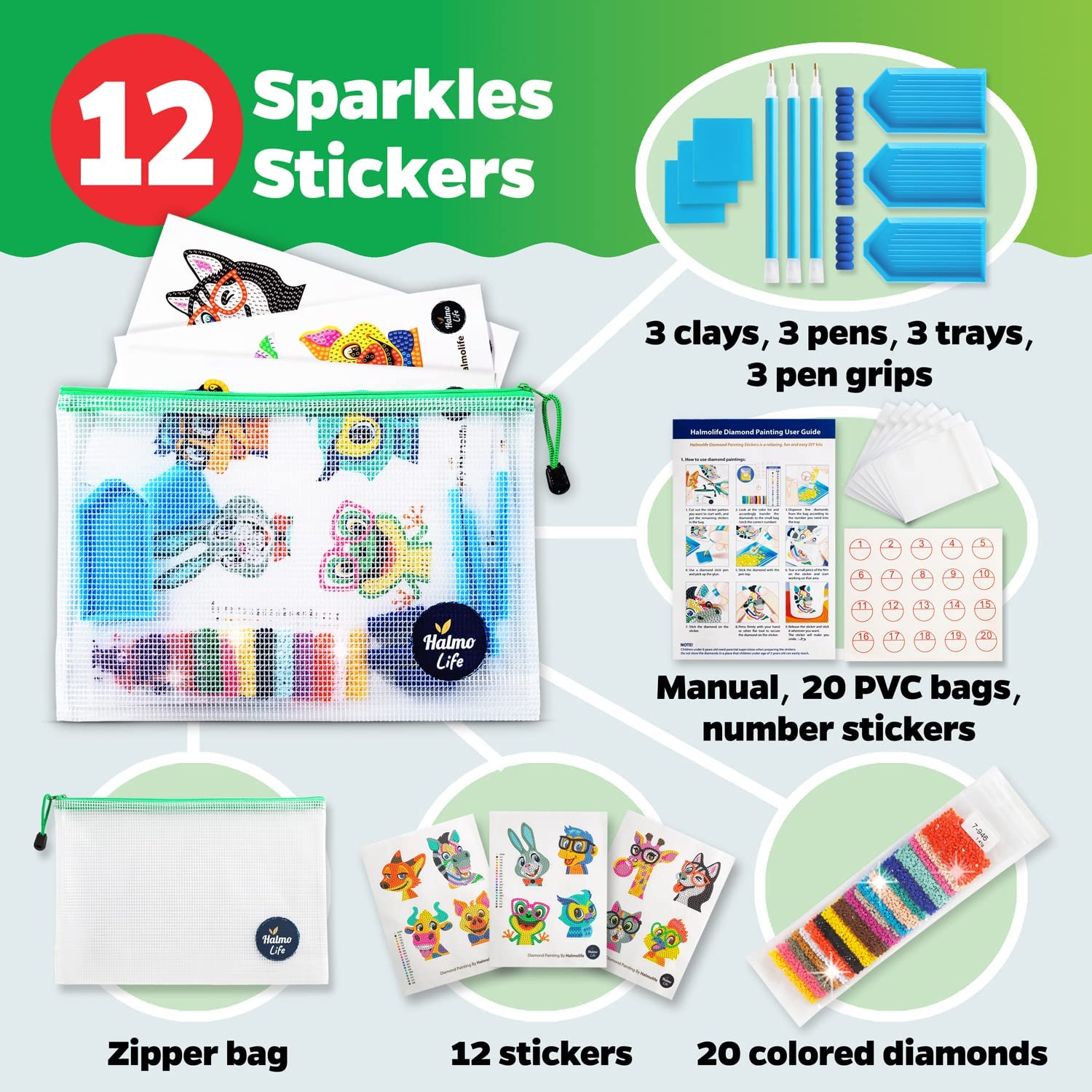 Halmolife diamond dots packs providing extra sparkle for crafts and gifts.