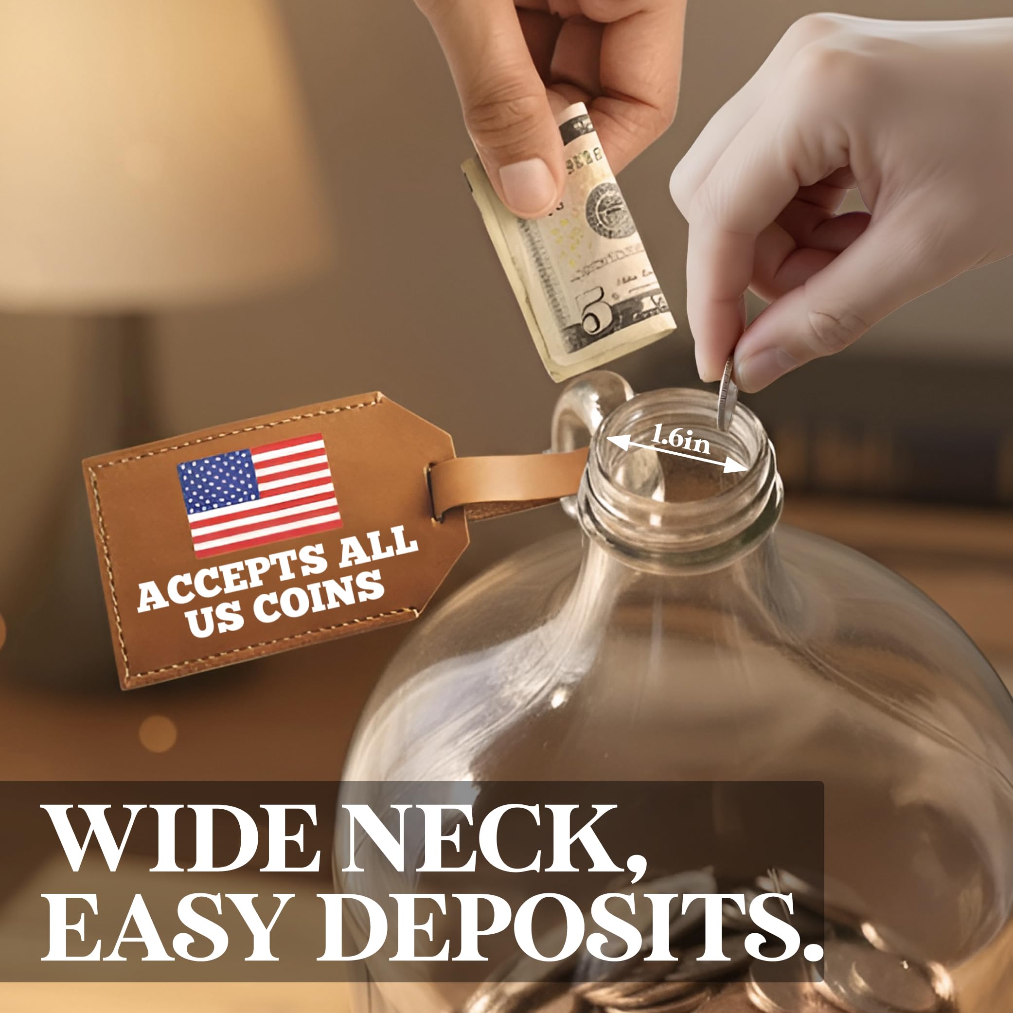 Hambli 2,000+ glass piggy bank heavy base provides stability