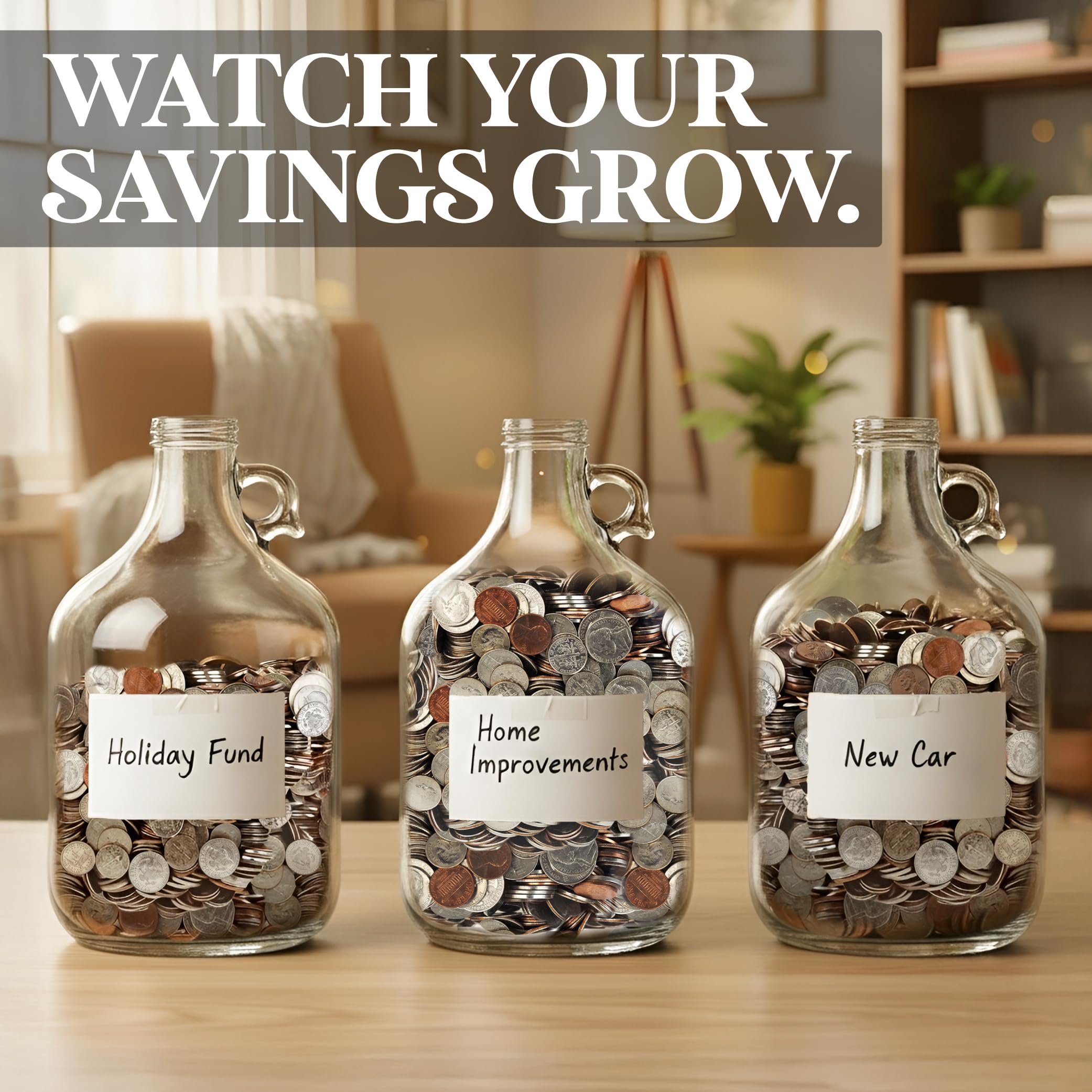 Hambli 2,000+ glass piggy bank on shelf in a living space