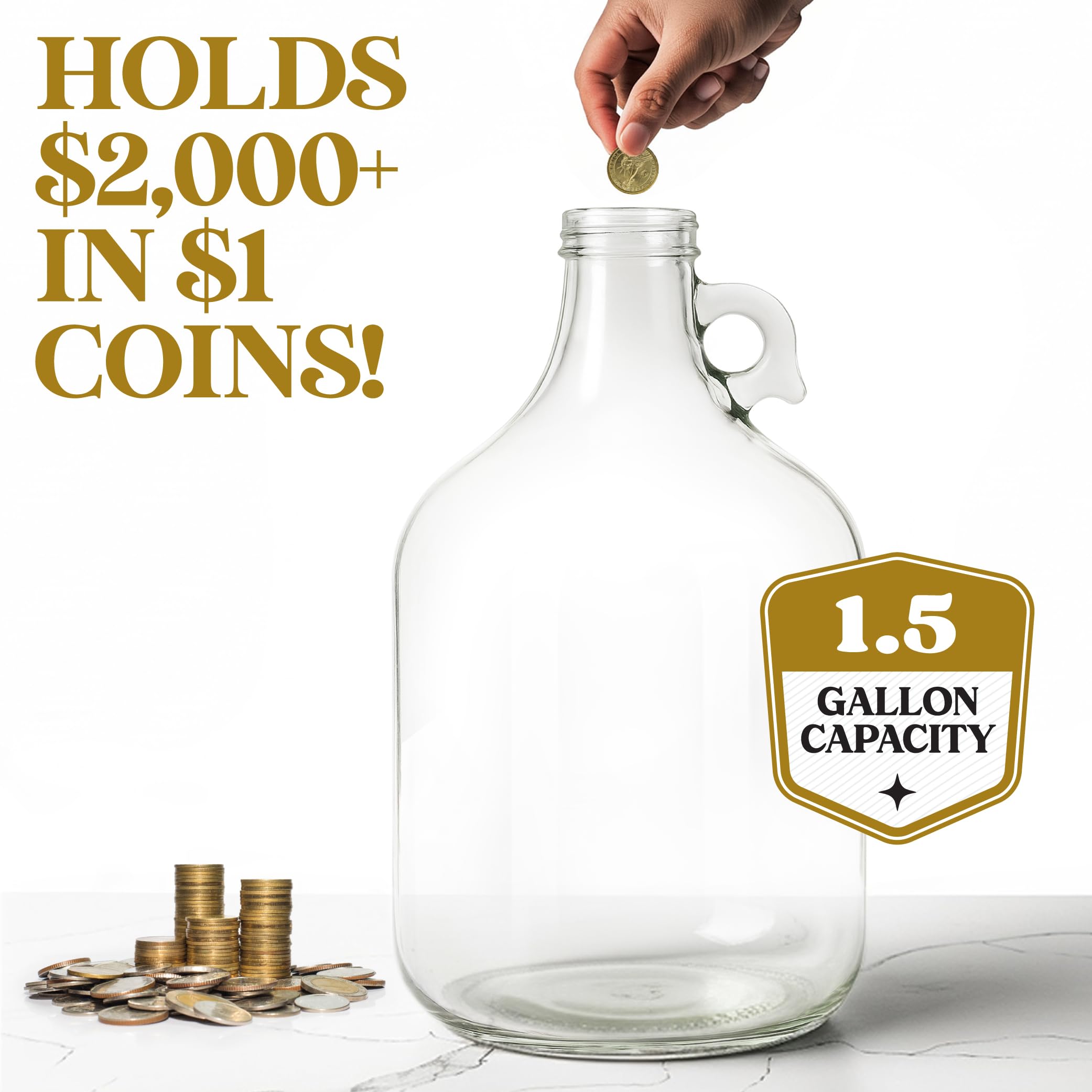 Hambli 2,000+ glass piggy bank side view complements home decor