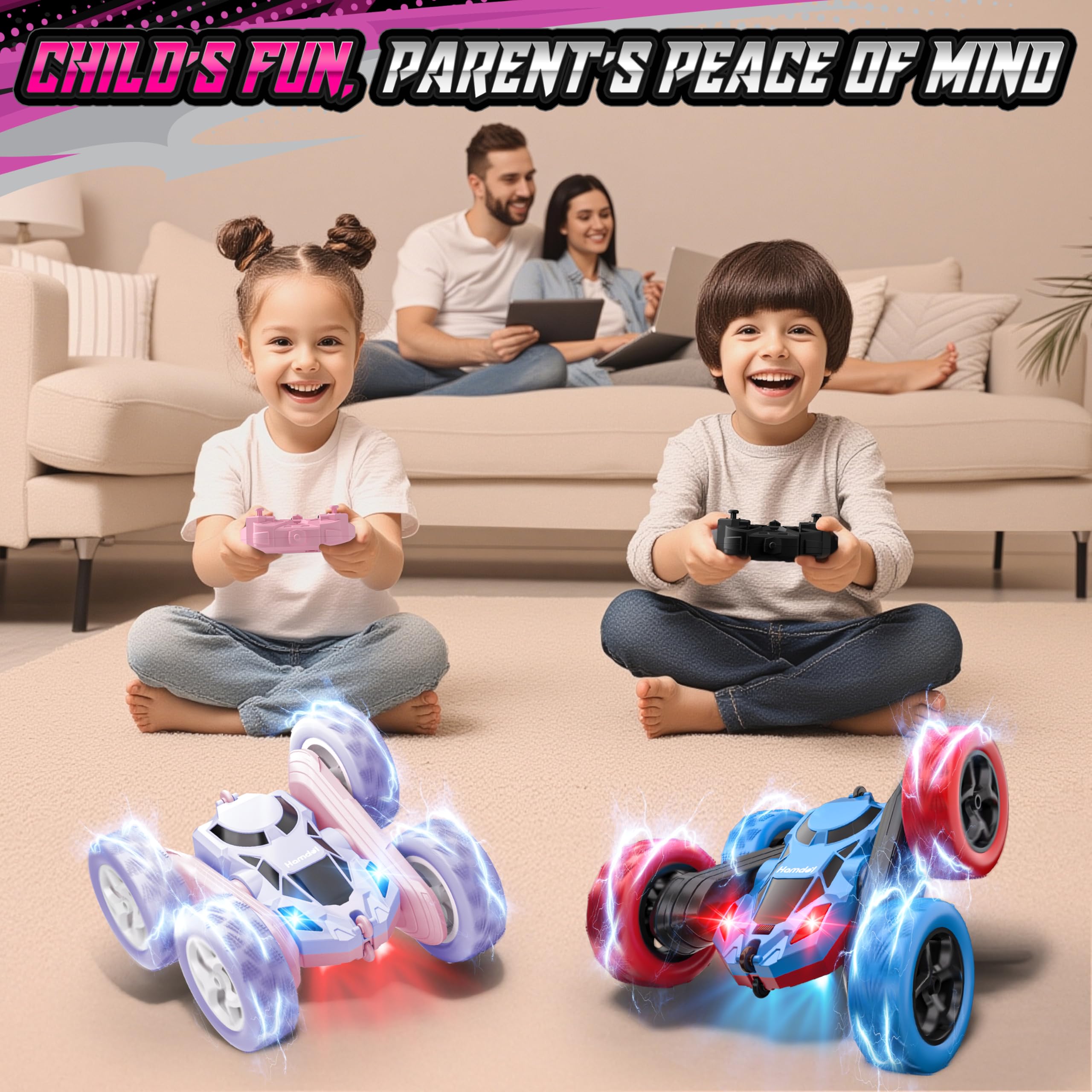 Hamdol all-terrain car on grass, carpet, and pavement handles varied surfaces
