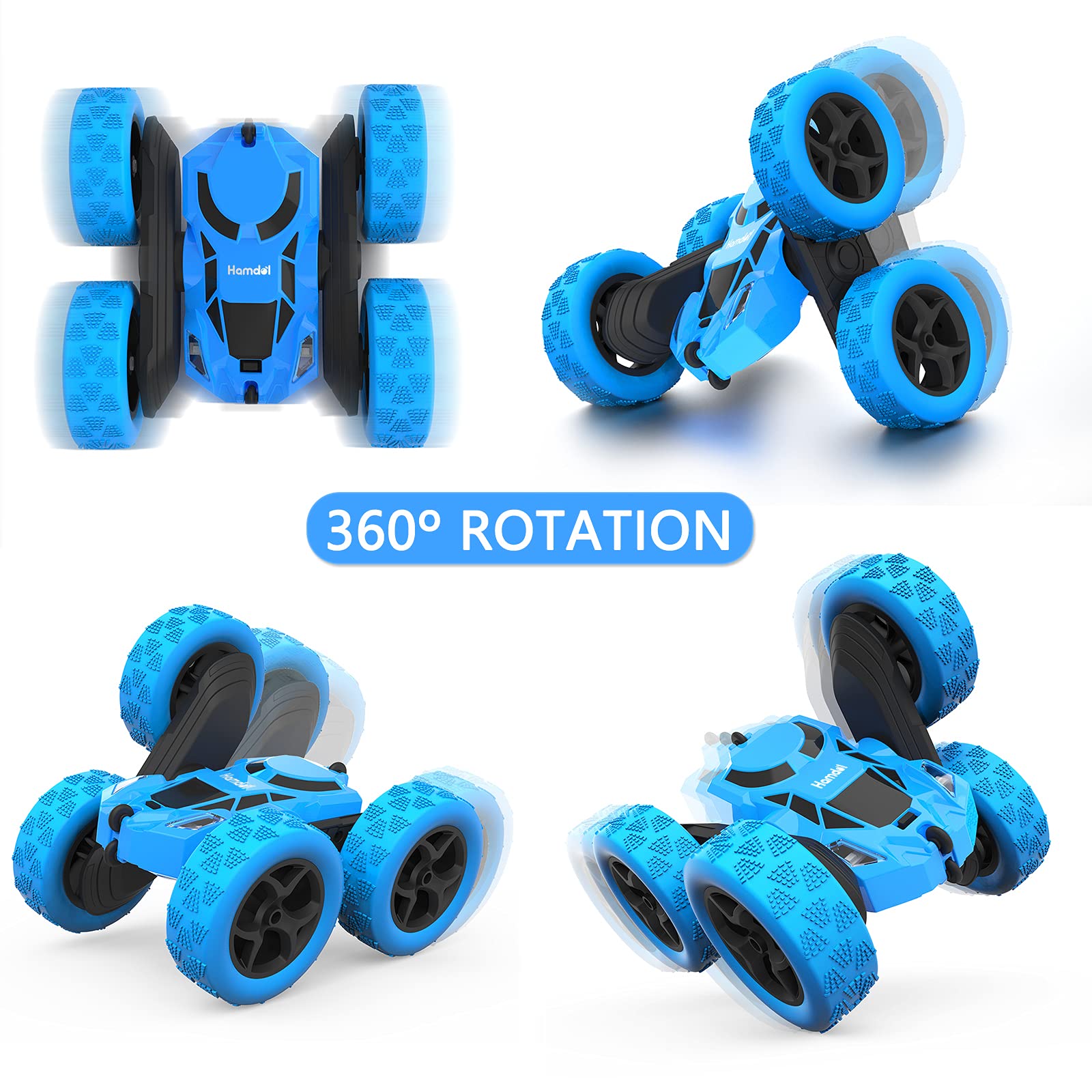 Hamdol Blue Thunder RC car side view highlighting durable construction for rough surfaces