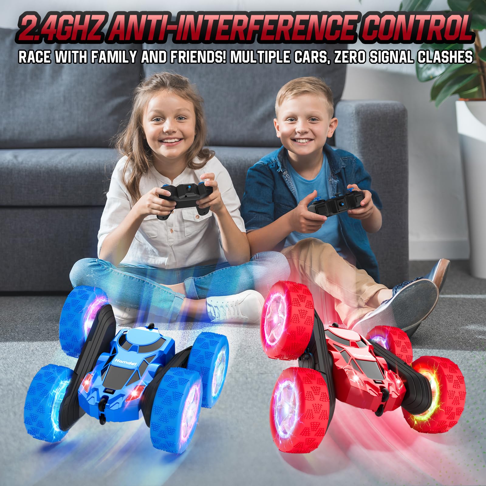 Hamdol Glow Red Fighter all-terrain tires conquer carpets, grass, and gravel.