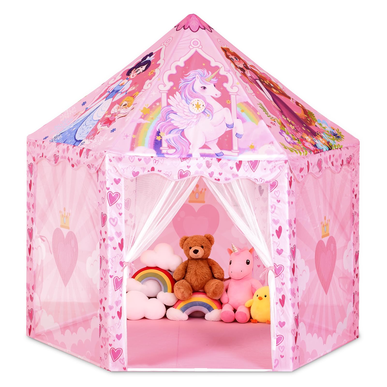 Hamdol Hexagon Princess Play Tent front view with spacious interior for shared play.