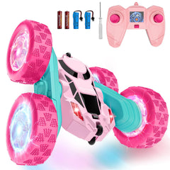 Hamdol Pink Blossom Edition RC car front view with glow headlights for indoor adventures.