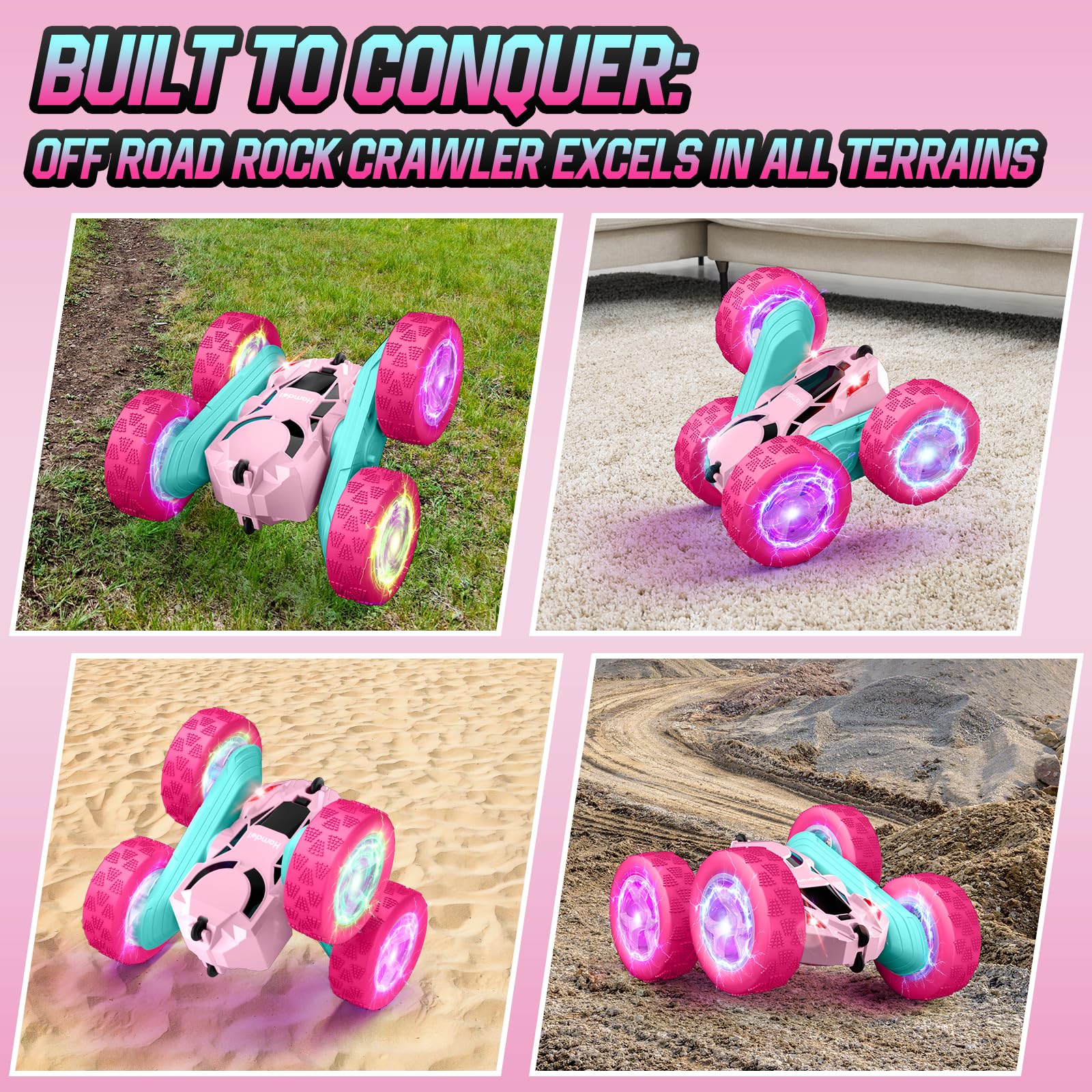 Hamdol Pink Blossom Edition RC car suitable for indoors and outdoors adventures.
