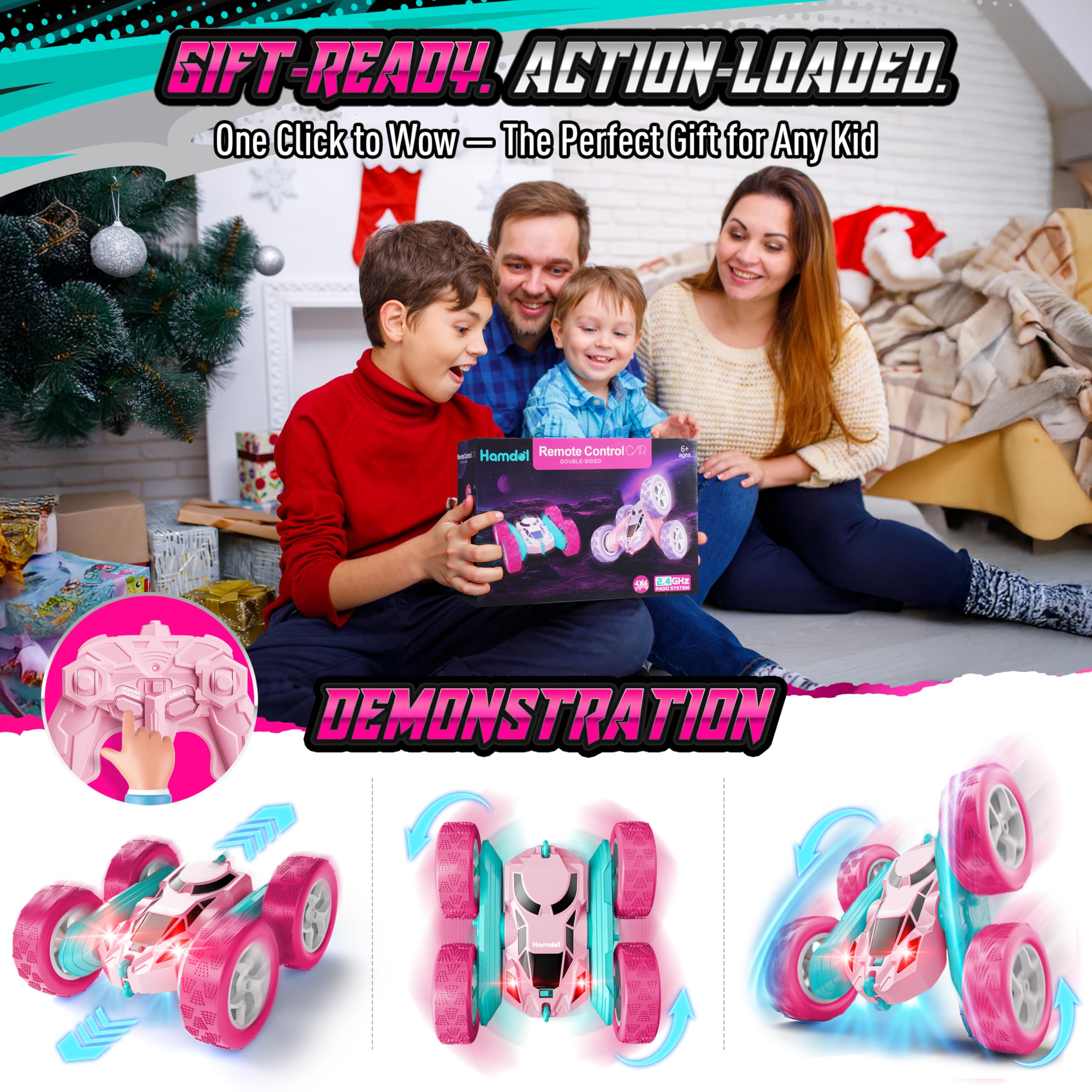 Hamdol Pink RC Car all-terrain design endures grass and carpet play