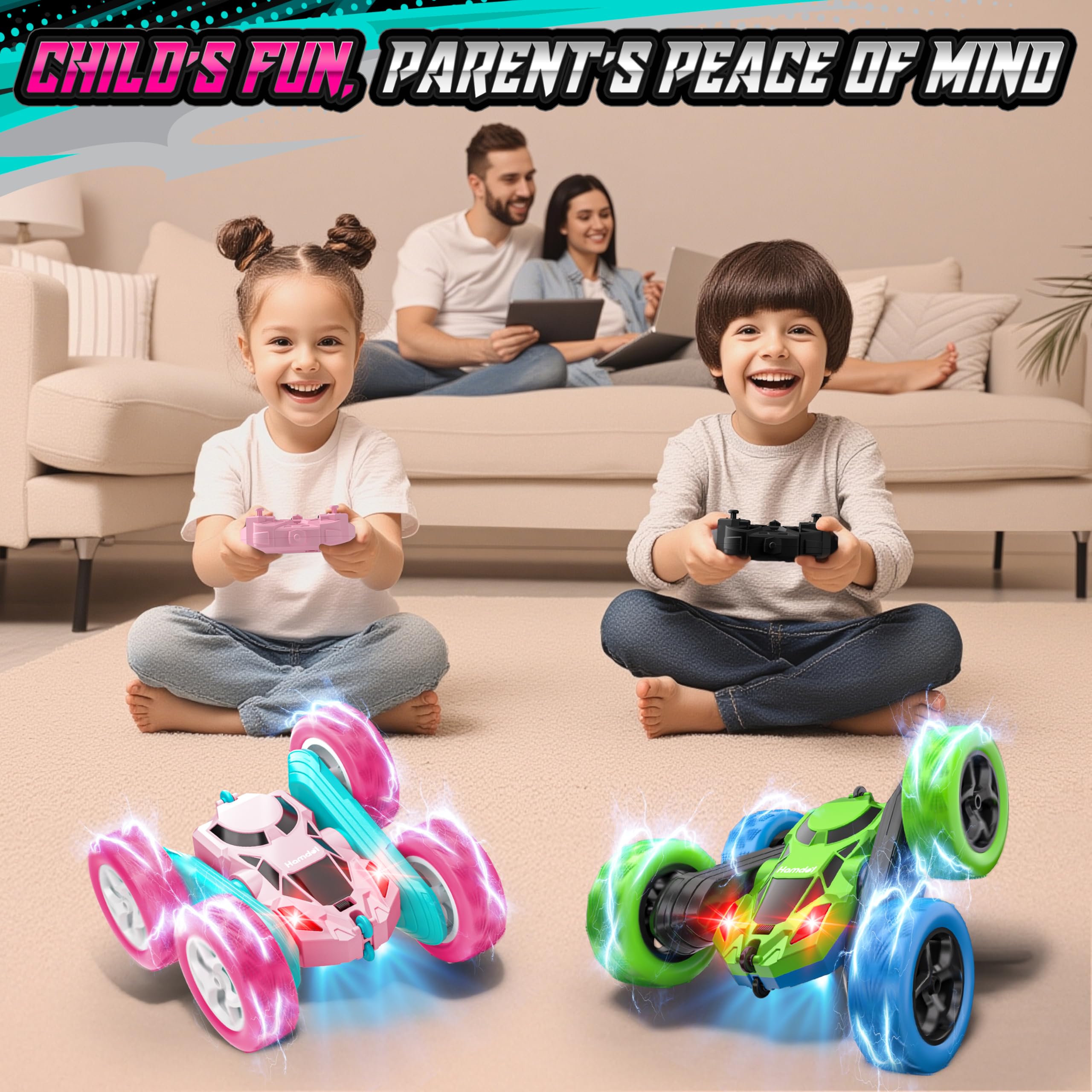 Hamdol Pink RC Car stunt action demonstrates 360° spins with moves