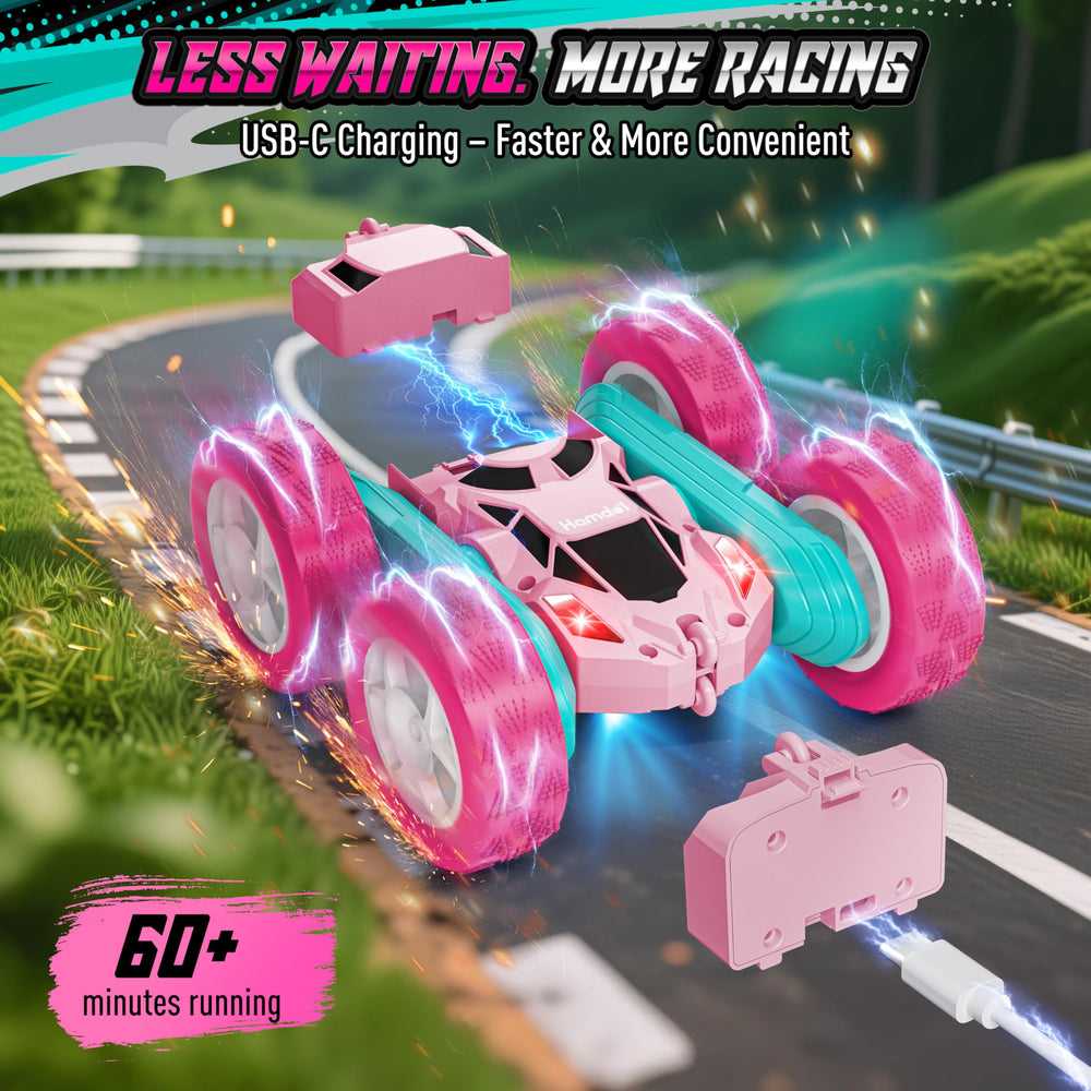 Hamdol Pink RC Car USB-C charging for quick recharging between sessions