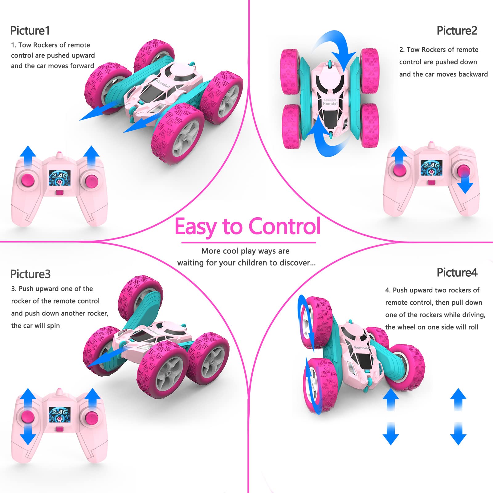 Hamdol Pink Star Edition with bright LED headlights for indoor and outdoor racing