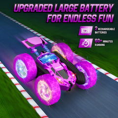 Hamdol Purple Dream RC Car performing 360° spins and flips for dynamic stunts