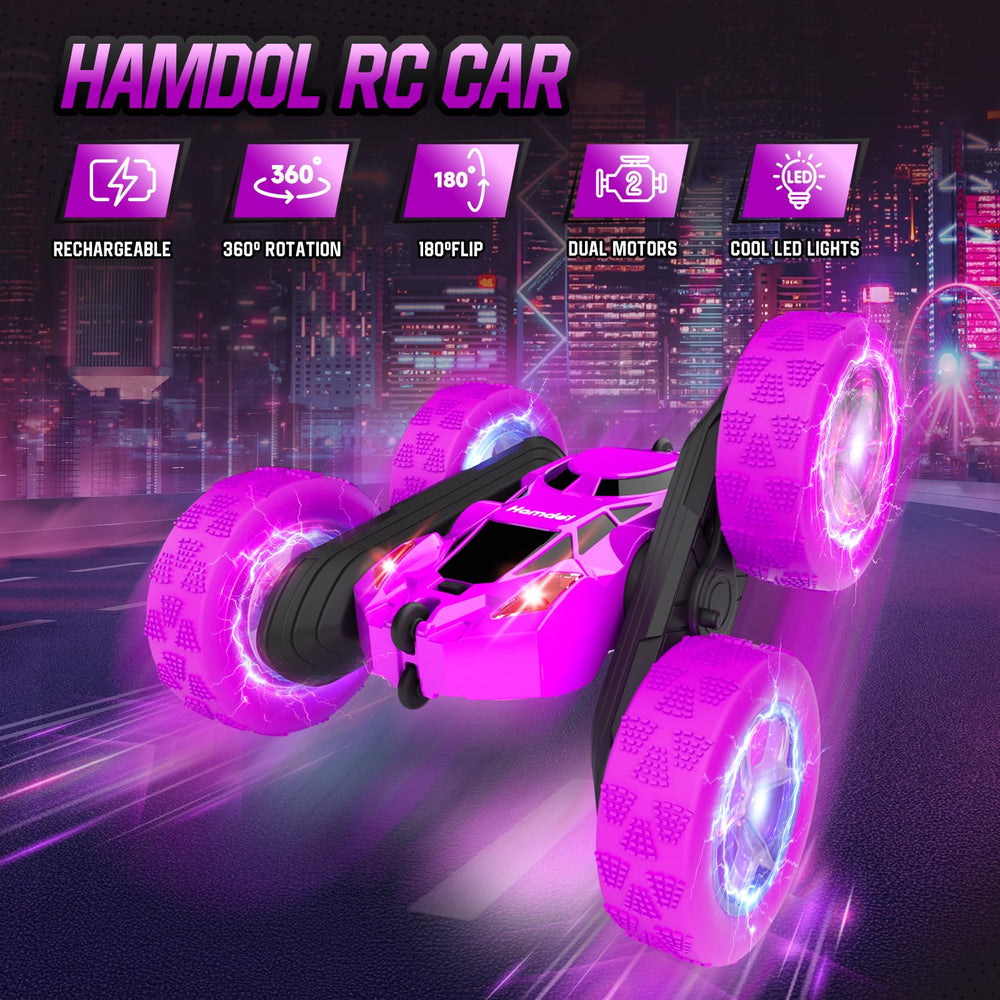 Hamdol Purple Dream RC Car with LED wheels delivering dazzling light effects for night play