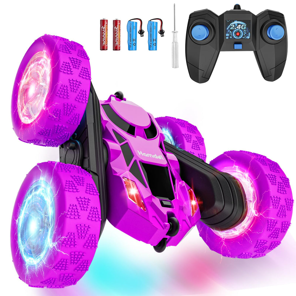 Hamdol Purple Dream RC Car side view showing durable design for indoor and outdoor play