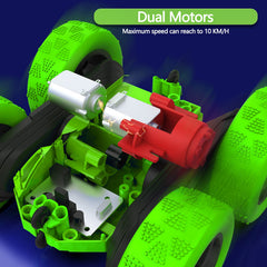 Hamdol Green Storm RC with headlights on, enhances low-light racing