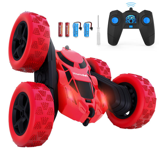 Hamdol Red Blaze RC car front view with LED lights for indoor and outdoor racing