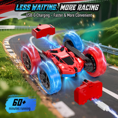 All terrain tires on the Hamdol RC car tackle grass and carpet surfaces