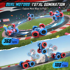 Hamdol STEM RC car showing red and blue reversible panels for varied play