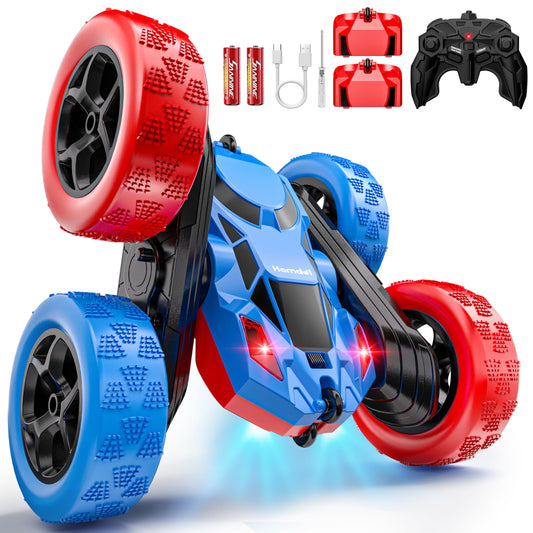 Hamdol STEM RC car front view with dual red and blue colors for indoor play