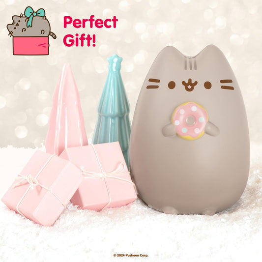 Hamee Pusheen donut slow-rise squishy viewed from side for stress relief