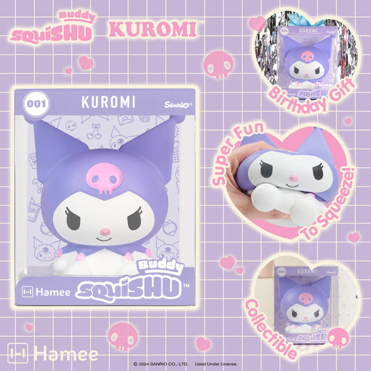 Hamee SquiSHU Buddy Kuromi close-up foam shows soft texture and slow rise.