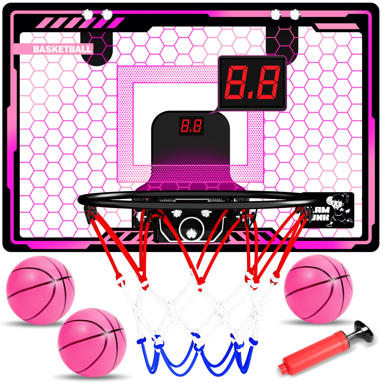 HAMSILY indoor basketball hoop with LED scoreboard for night practice