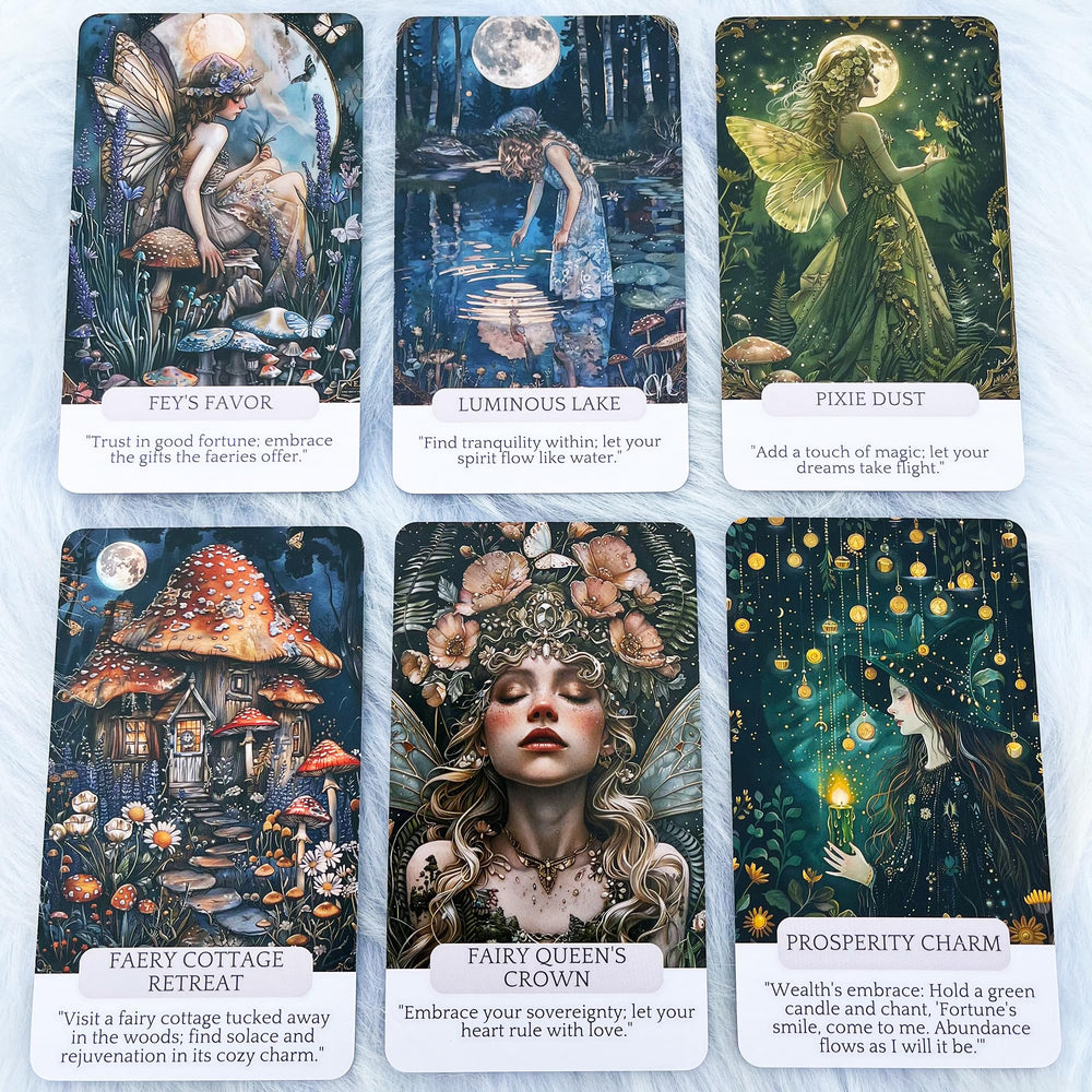 Fairy Whispering Oracle Deck shown beside a tarot deck for beginner exploration.