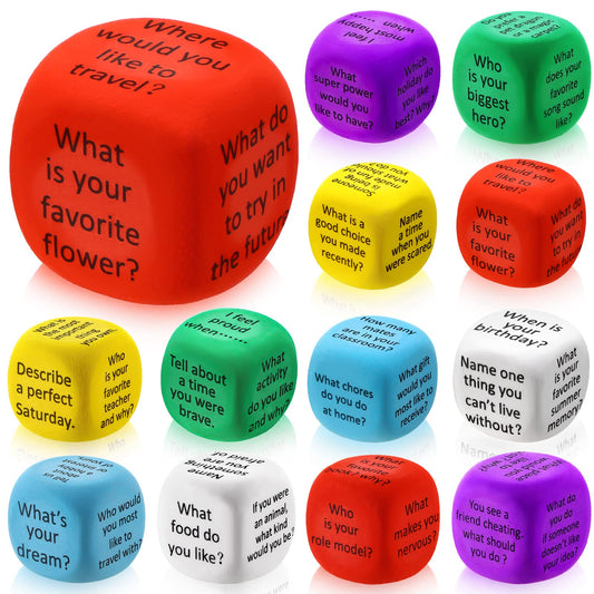 Hanaive conversation cubes assembly showing colorful foam dice for ice-breakers