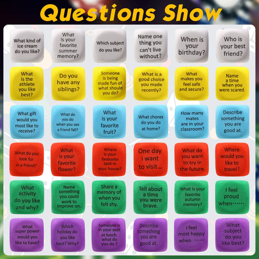 Hanaive conversation cubes color dice close-up highlights soft material and bright colors