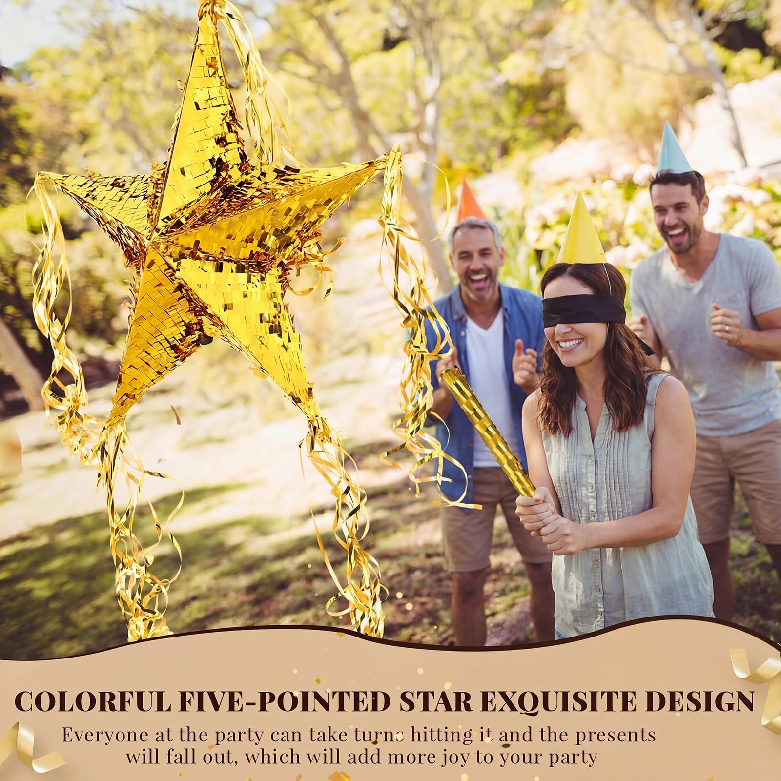 Hanaive gold star piñata hanging decor adds festive flair to celebrations.
