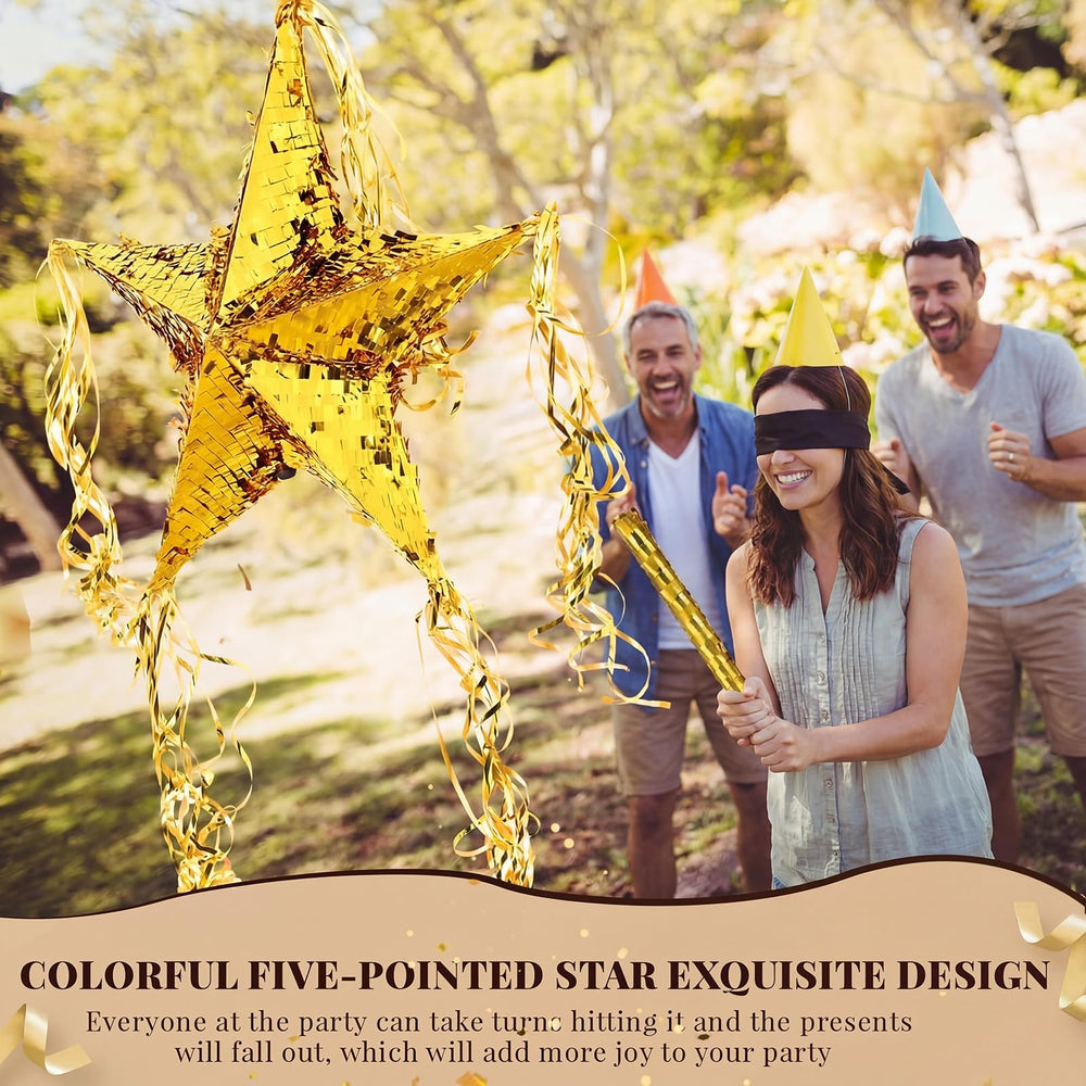 Hanaive gold star piñata hanging decor adds festive flair to celebrations.