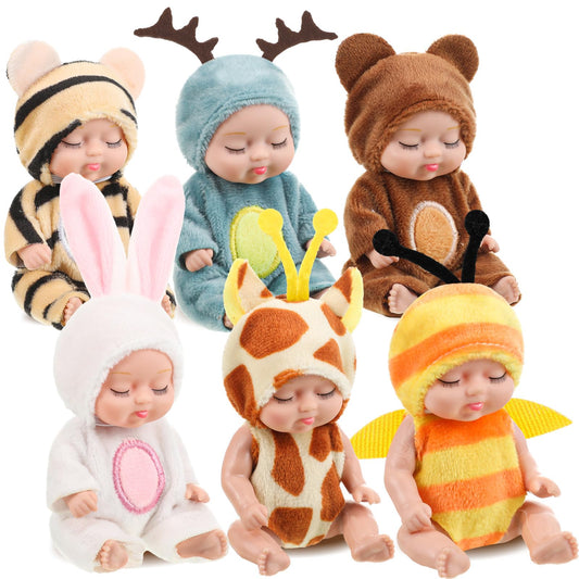 Hanaive six-piece mini dolls with animal outfits for imaginative play.