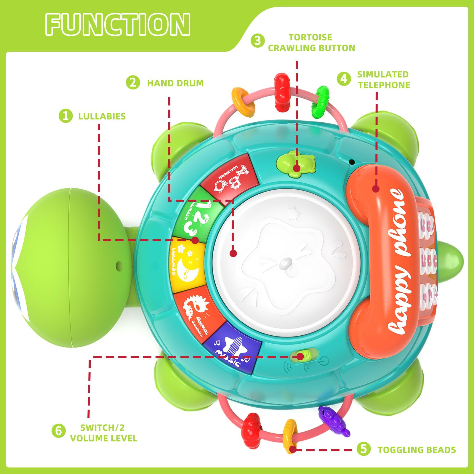 Hanayo turtle crawling action encourages movement and coordination in infants.