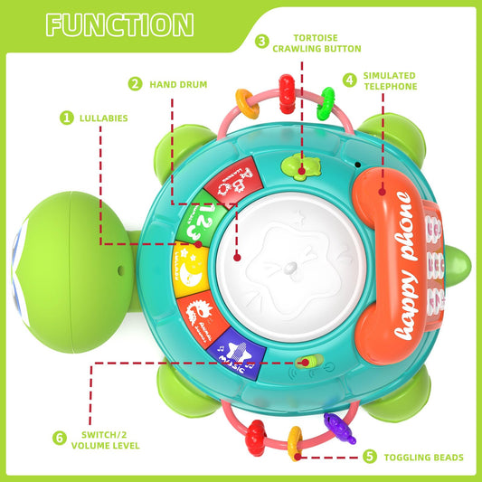 Hanayo turtle crawling action encourages movement and coordination in infants.