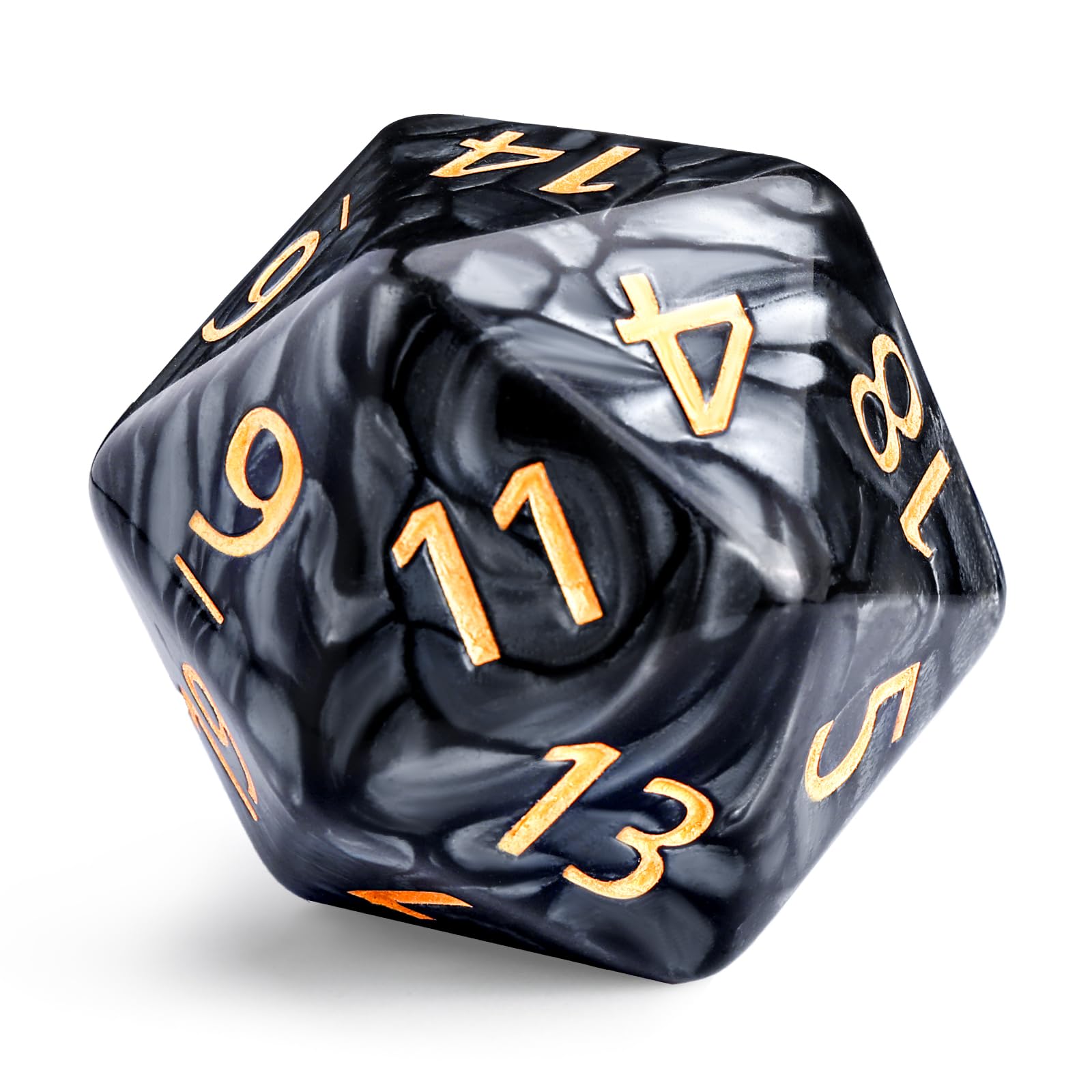 Handan giant 55mm black-pearl D20 dice with bold numbers for tabletop RPGs.