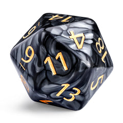 Handan giant 55mm black-pearl D20 dice with bold numbers for tabletop RPGs.