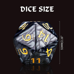 Handan 55mm luminous-grey D20 dice on the game table for dramatic rolls.