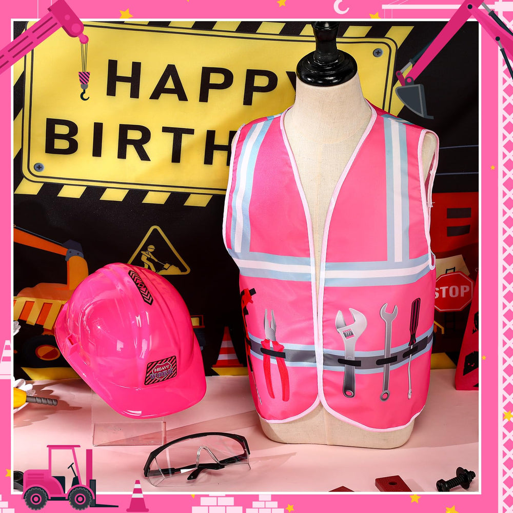 Handepo construction vest worn by child, showcasing vibrant color in party dress-up.