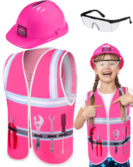 Handepo pink construction vest for kids, ideal for dress-up and imaginative play.